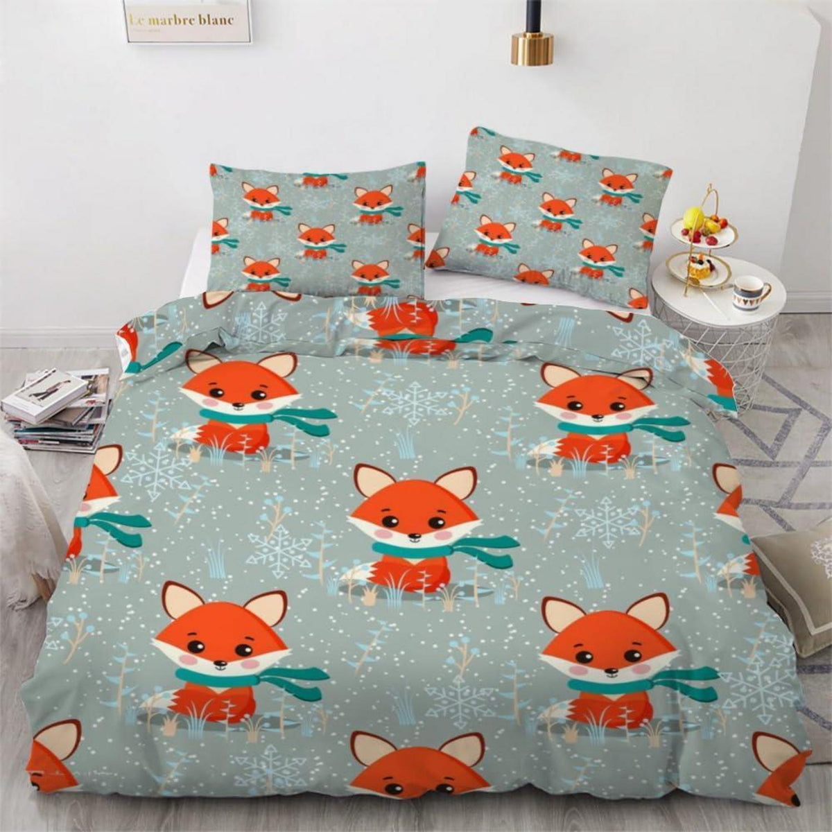 Kawaii Fuchs Bettwäsche-Set 135x200 cm | 4-teilig Mikrofaser