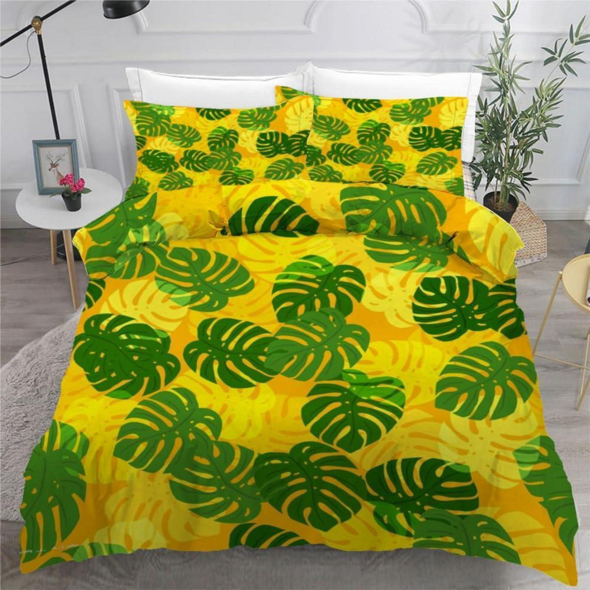 Bettwäsche-Set Palmblatt 220x240 cm 3-teilig Mikrofaser