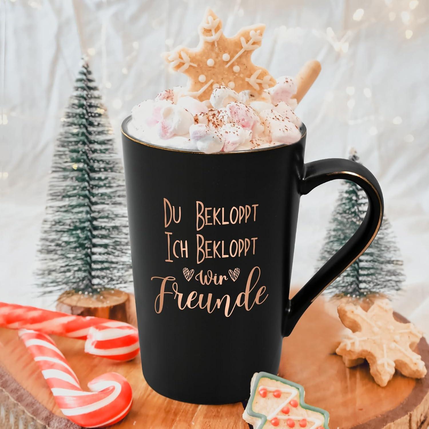 Joymaking Marmor Kaffeetasse mit Spruch und Geschenkbox - 400ml Schwarz