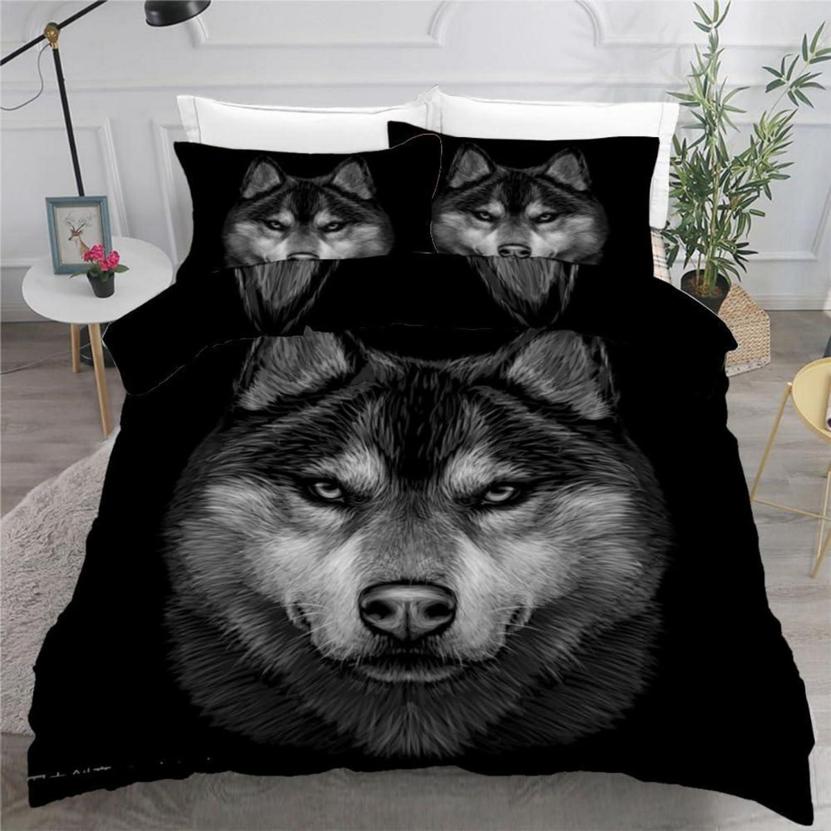 Wolf 3teilige Mikrofaser Bettwäsche 220x240 cm 3D Muster
