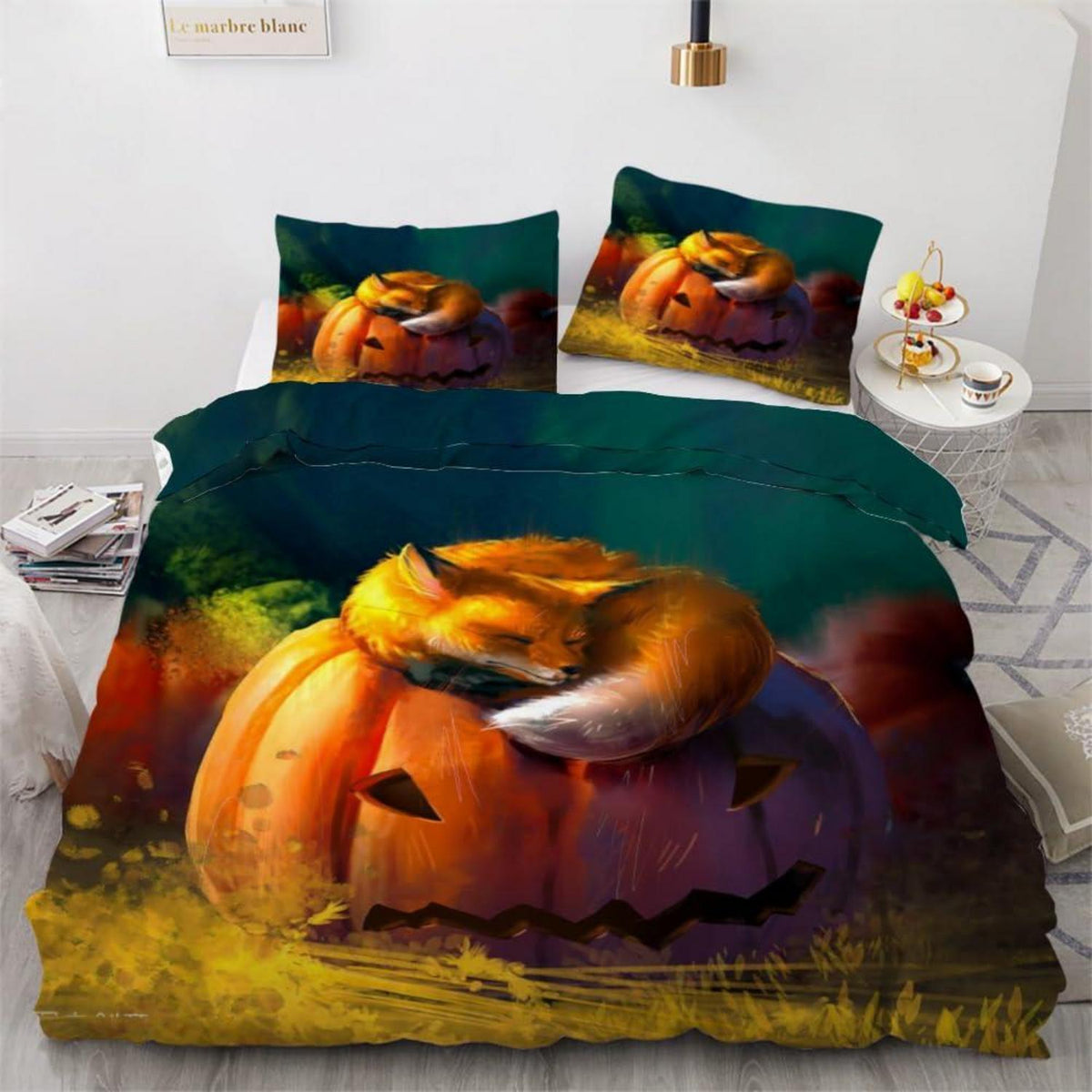 Fuchs 3tlg. Bettwäsche-Set 220x240 cm | Mikrofaser & Halloween Kürbis Design