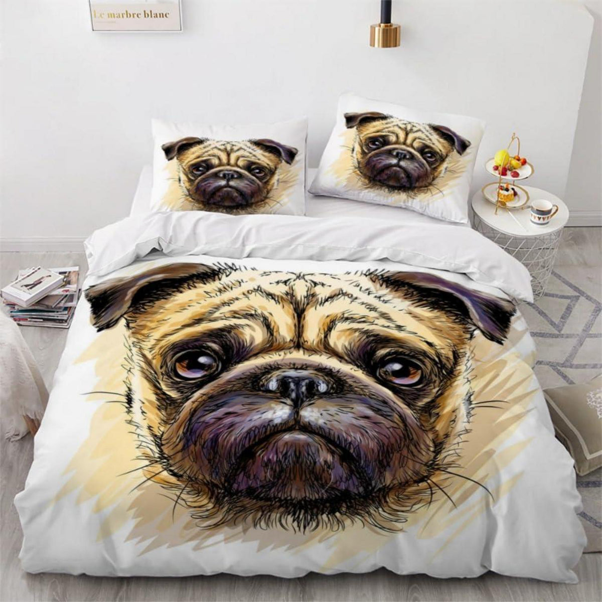 ROUSKI Mops Bettwäsche Set 220x240 cm - 3-teilig, 3D Retro Design