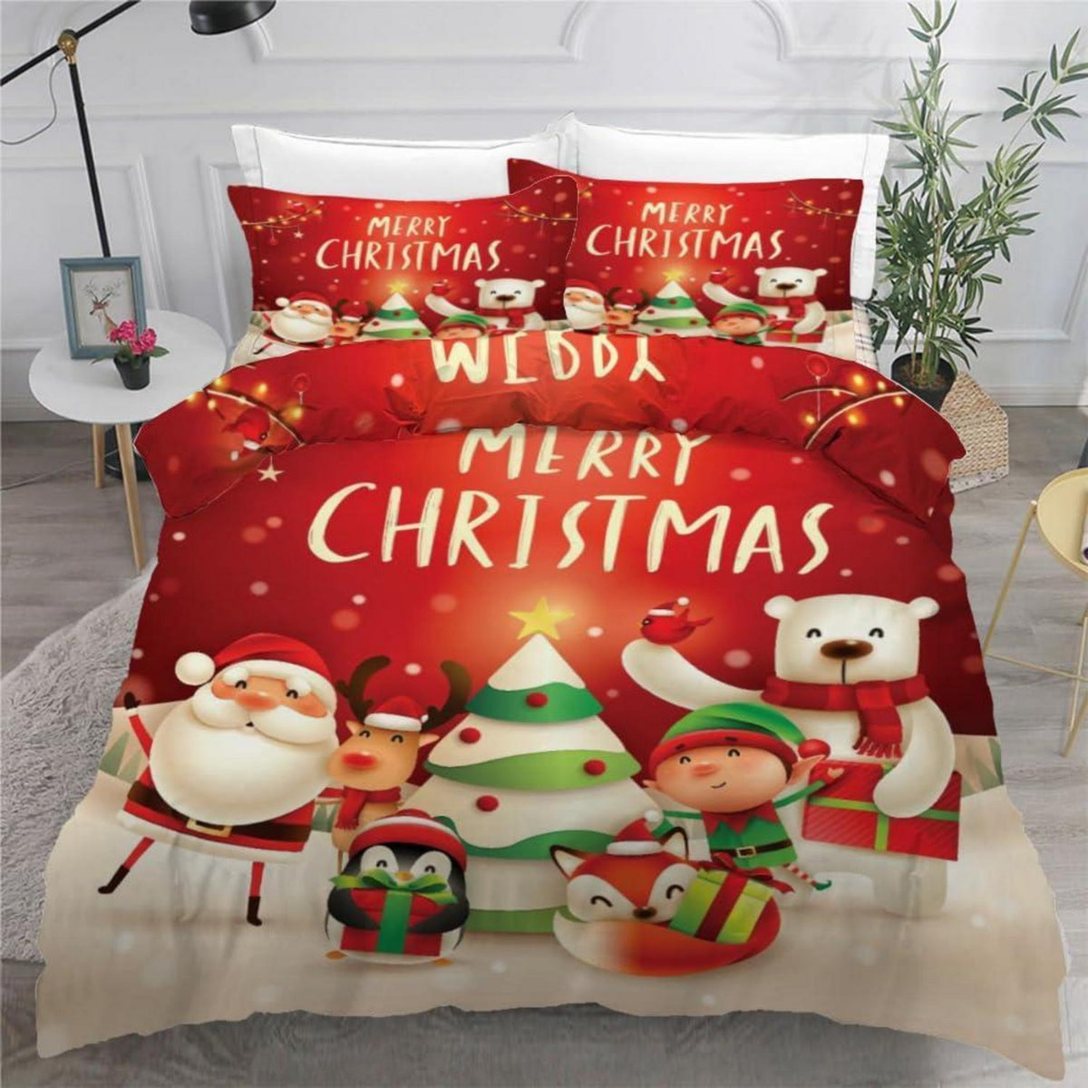 Weihnachts Bettwäsche Set 220x240 cm - Pinguin & Fuchs 3tlg.