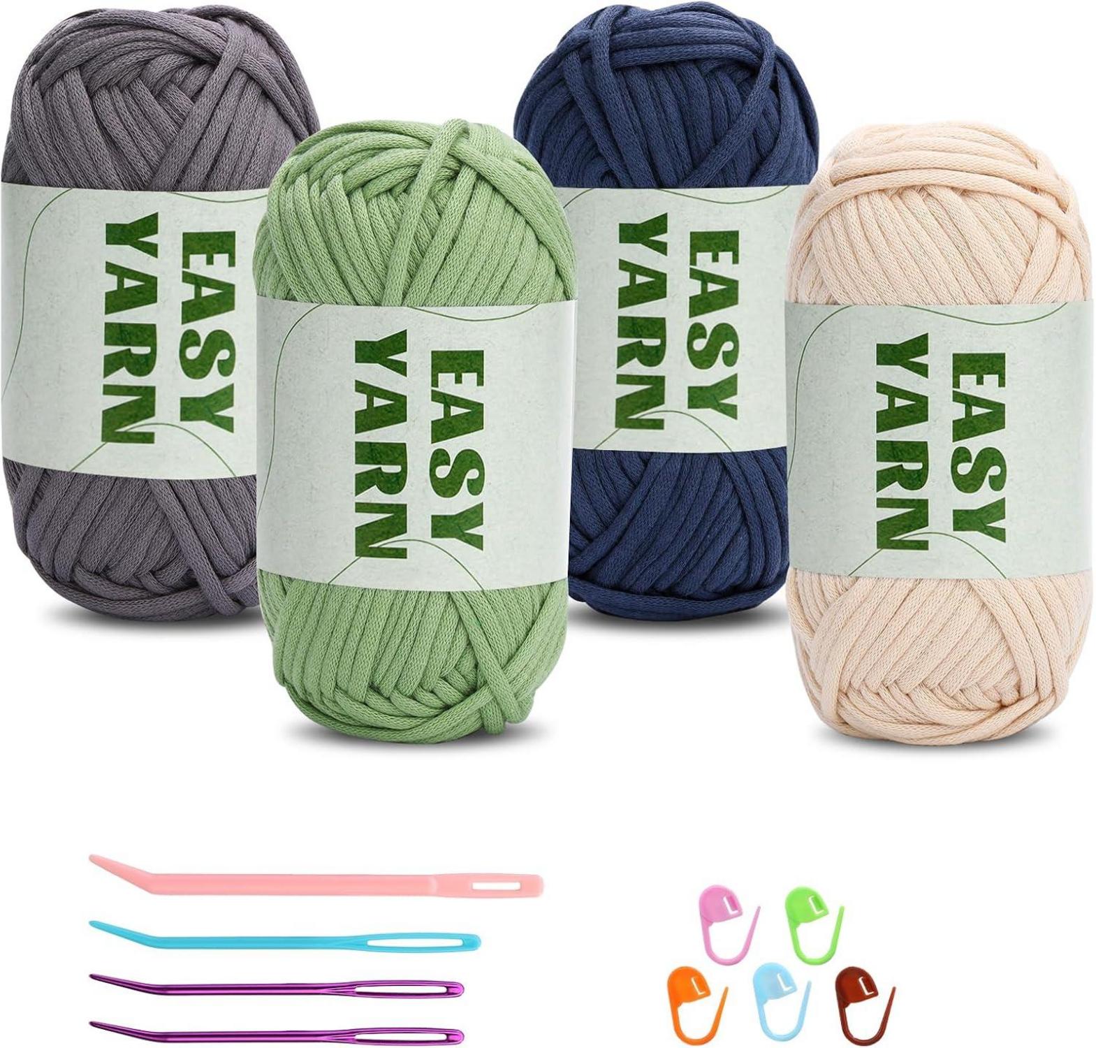 Anfängergarn 4x50g Baumwollgarn Häkeln Stricken Beige Grau Blau Grün