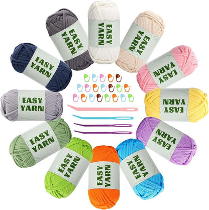 12-teiliges Häkelgarnset für Anfänger, Mehrfarbig, Baumwolle/Nylon