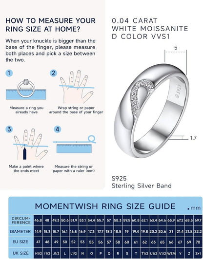 MomentWish Partnerring Moissanit 925 Sterling Silber Geschenk Valentinstag