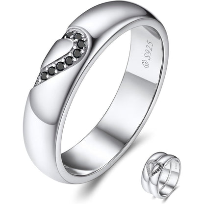 Partner-Ehering Schwarz Moissanit 925 Silber Valentinstag