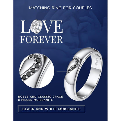 Partner-Ehering Schwarz Moissanit 925 Silber Valentinstag