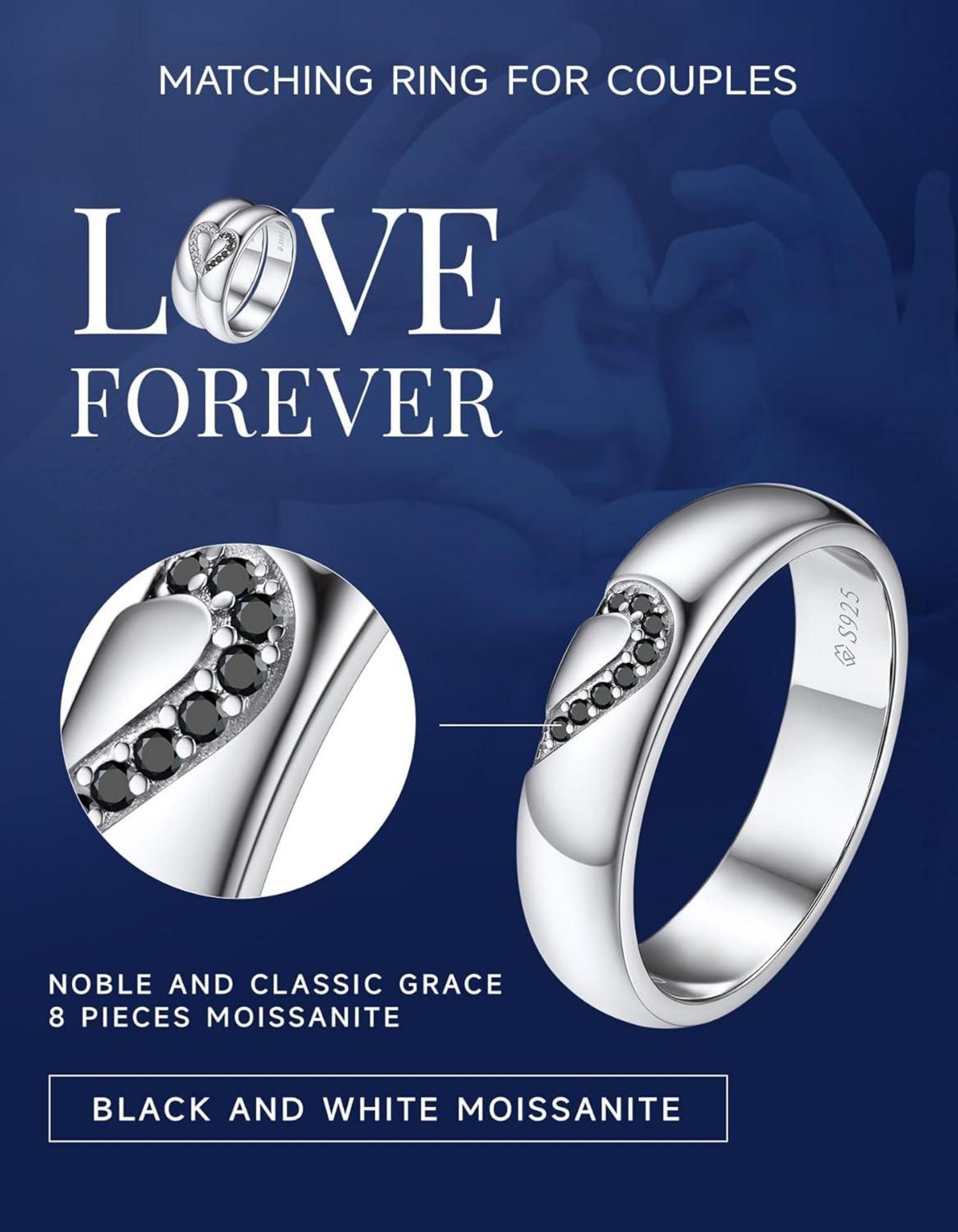 Moissanit Partnerring 925 Silber Schwarz Valentinstag Geschenk