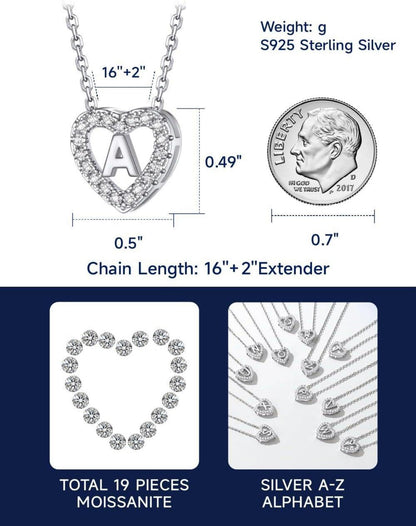 Herzkette mit Buchstaben A-Z Anhänger, Moissanit Diamant Initialen