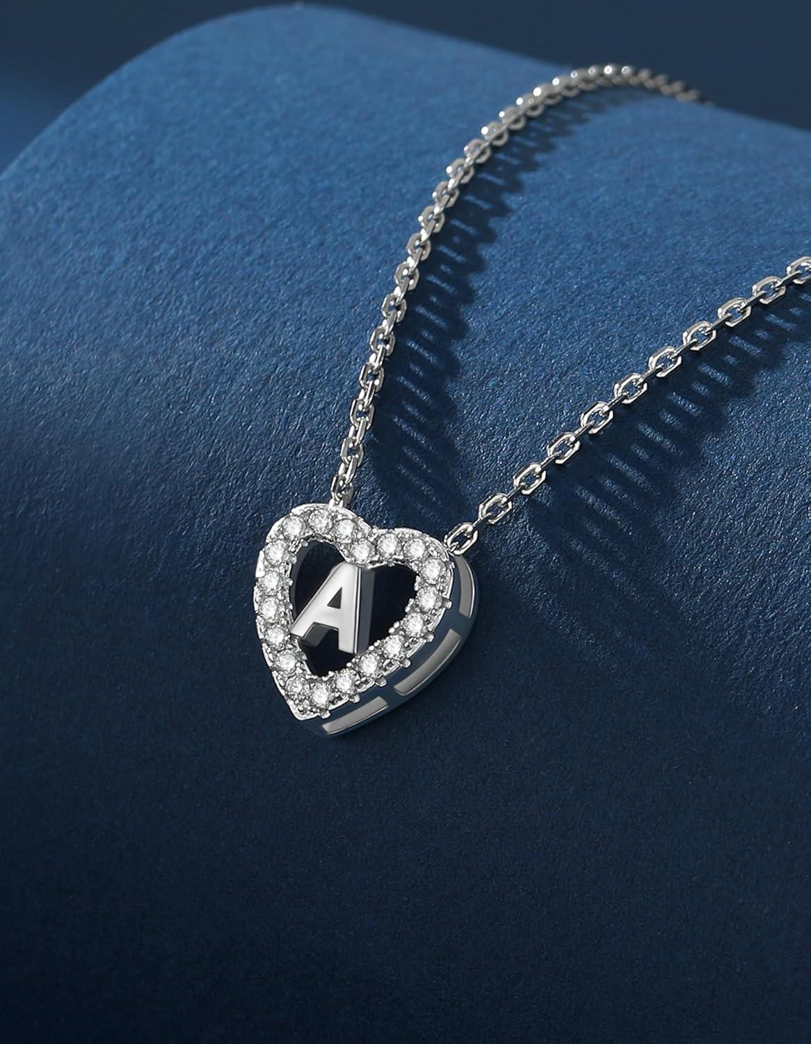 Herz Kette mit Buchstaben A-Z Anhänger Moissanit Diamant Initialen Halskette Damen