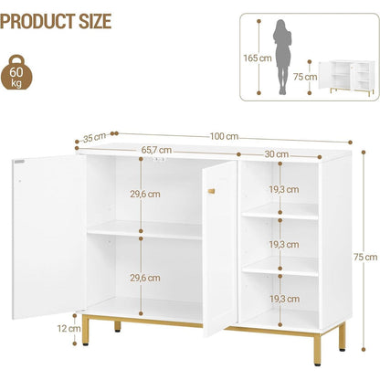 Weiß-Gold Badezimmerschrank mit 2 Türen & verstellbarem Regal