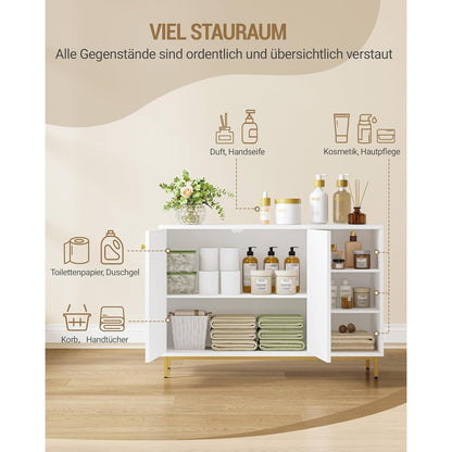 Weiß-Gold Badezimmerschrank mit 2 Türen & verstellbarem Regal