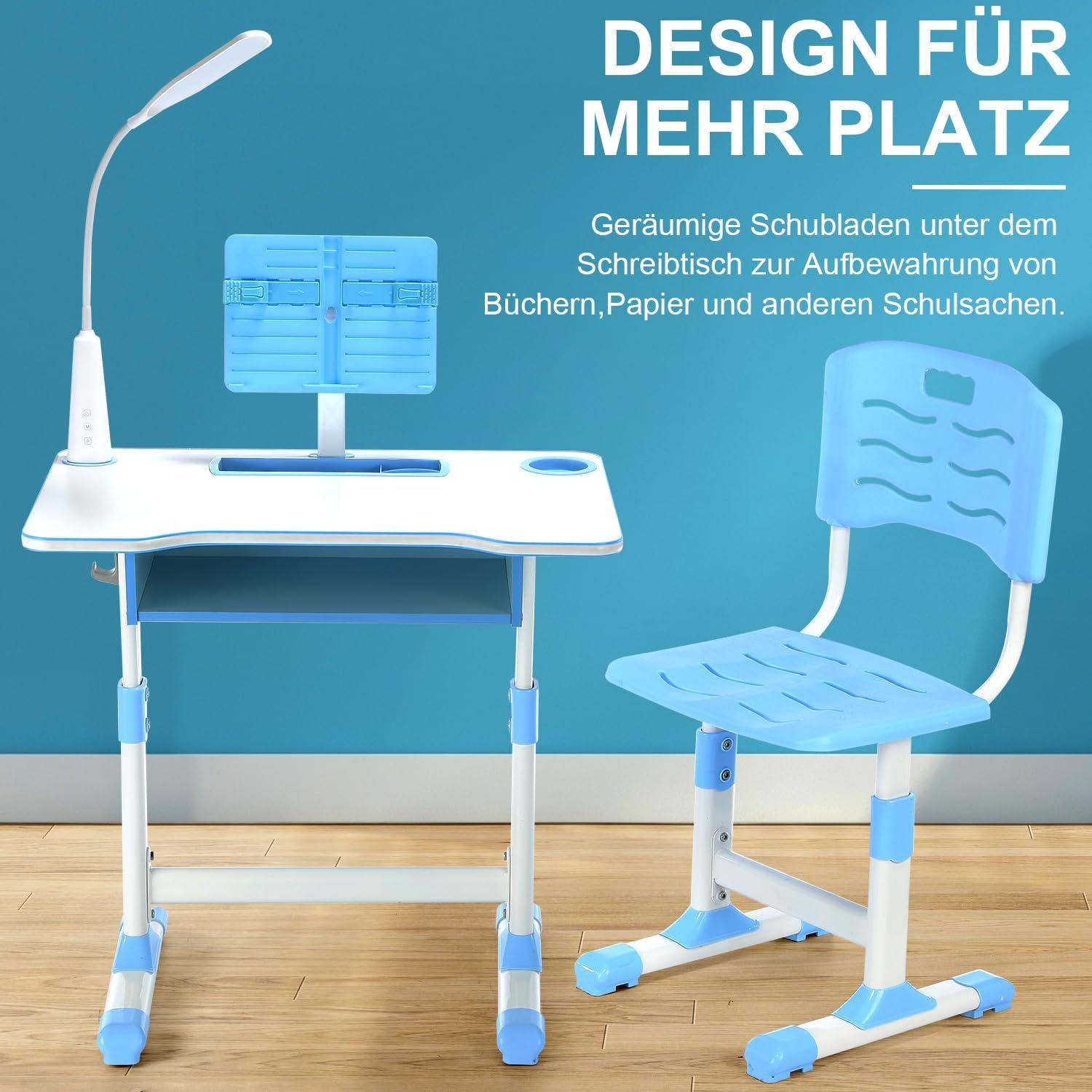 Kinder Schreibtisch Höhenverstellbar LED Bücherständer Blau