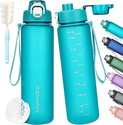 Sport Trinkflasche 1l BPA frei, Auslaufsicher, Motivierend Wandern