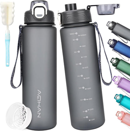 Sport Trinkflasche 1l BPA Frei Auslaufsicher Filter Blau