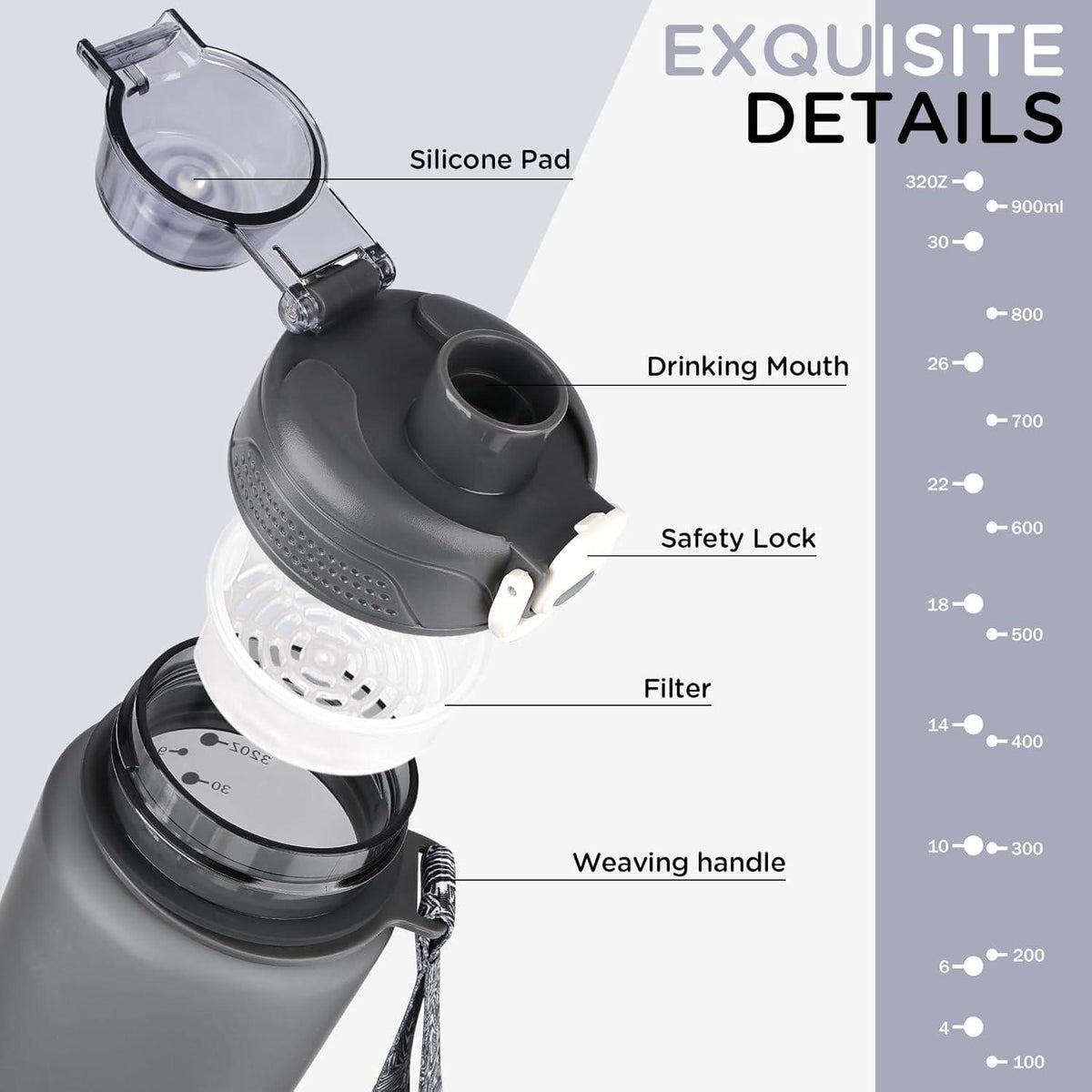AOHAN Trinkflasche 1l BPA Frei Sportflasche Auslaufsicher