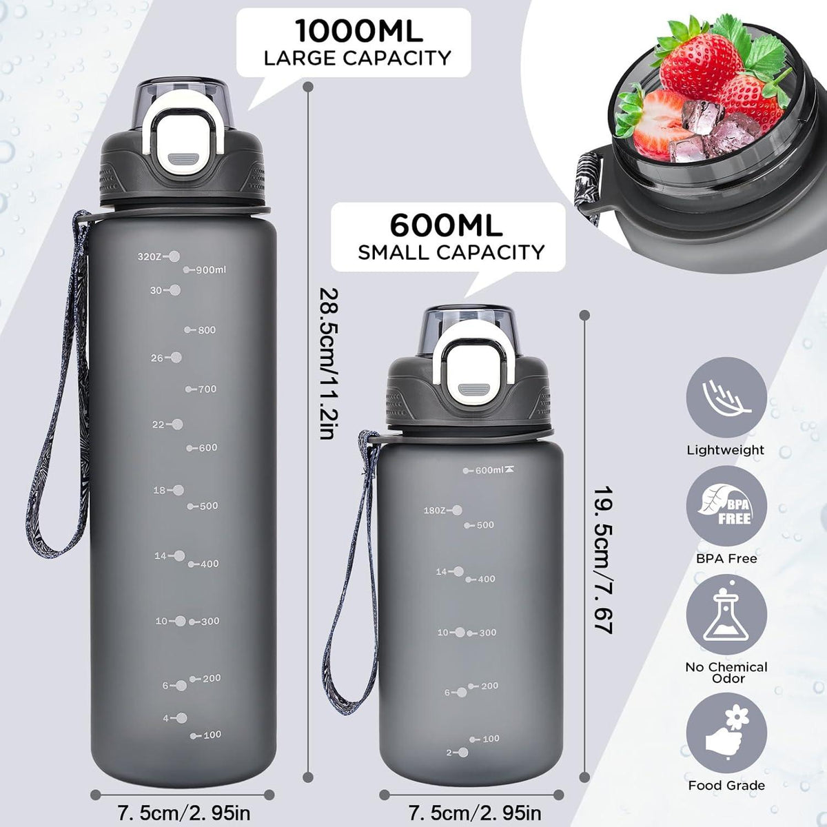 AOHAN Trinkflasche 1l BPA frei Sport Wasserflasche Auslaufsicher Flip-Deckel