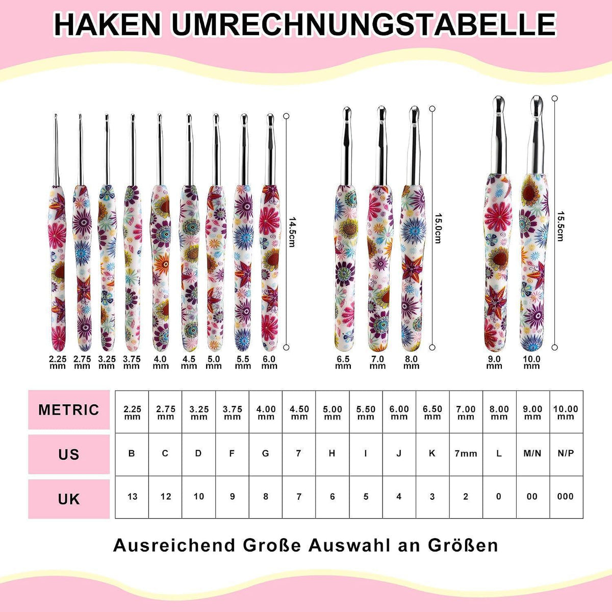 Häkelnadel Set 14 Größen – Ergonomisch & Lila Häkelset für Anfänger