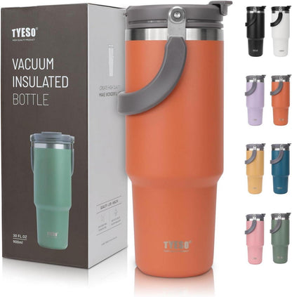 Isolier-Trinkbecher 900ml Edelstahl Strohhalm Deckel Orange
