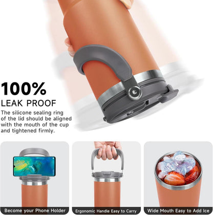 Isolier-Trinkbecher 900ml Edelstahl Strohhalm Deckel Orange