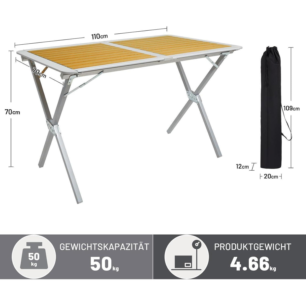 Aluminium Campingtisch klappbar 110x70cm mit Tasche