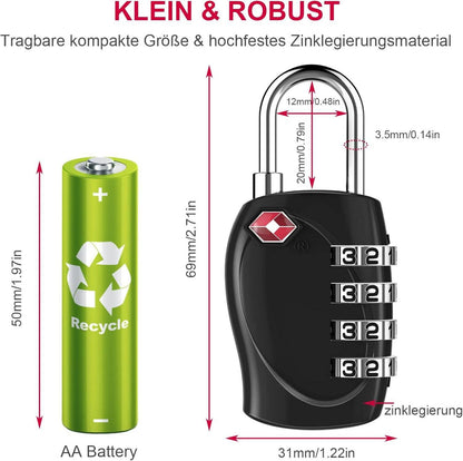 TSA Kofferschloss Zahlenschloss 4 Stellig Rucksack Vorhängeschloss Silber