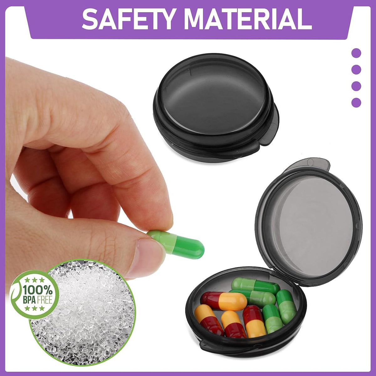 Kleine Pillendose Tragbar für Tasche Geldbörse Rund Mini-Pillen-Organizer Erscheinung miniatur Pille Ohrstöpsel Schwarz