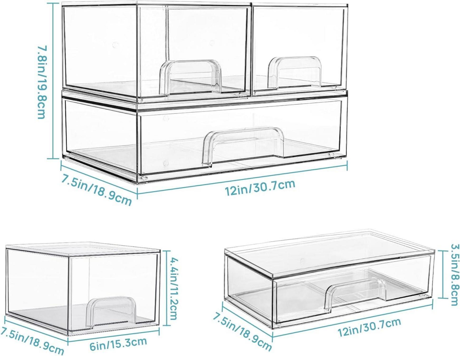 Transparente Schubladenboxen 3er Set für Schminktisch