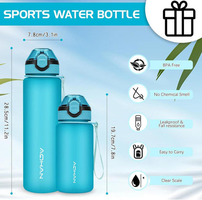 AOHAN Trinkflasche 1L Sport mit auslaufsicherem Klappdeckel und Stroh, BPA frei