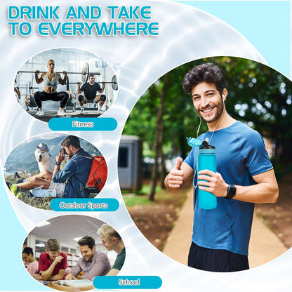 AOHAN Trinkflasche 1L Sport mit auslaufsicherem Klappdeckel und Stroh, BPA frei