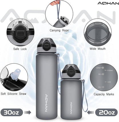 AOHAN Trinkflasche 600ML mit auslaufsicherem Klappdeckel und