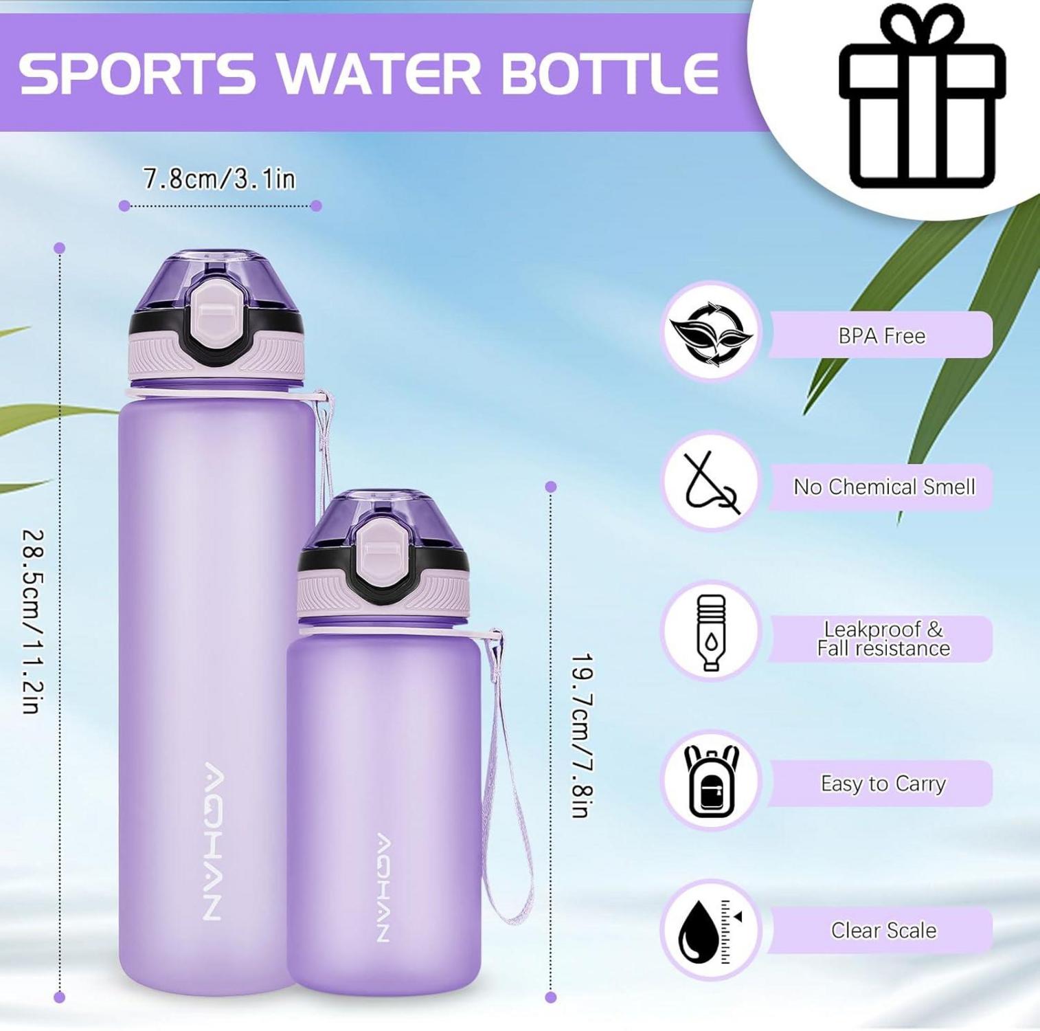 Sport Trinkflasche 1L mit Klappdeckel und Strohhalm lila BPA-frei