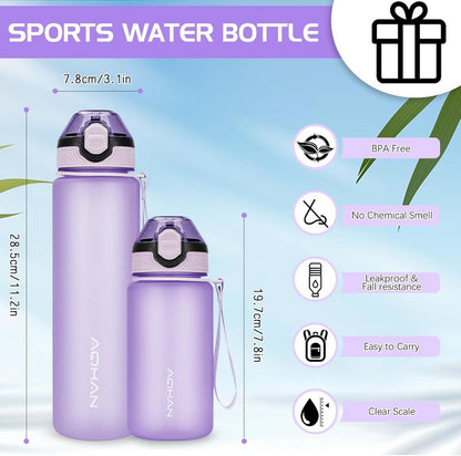 Sport Trinkflasche 1L mit Klappdeckel und Strohhalm lila BPA-frei