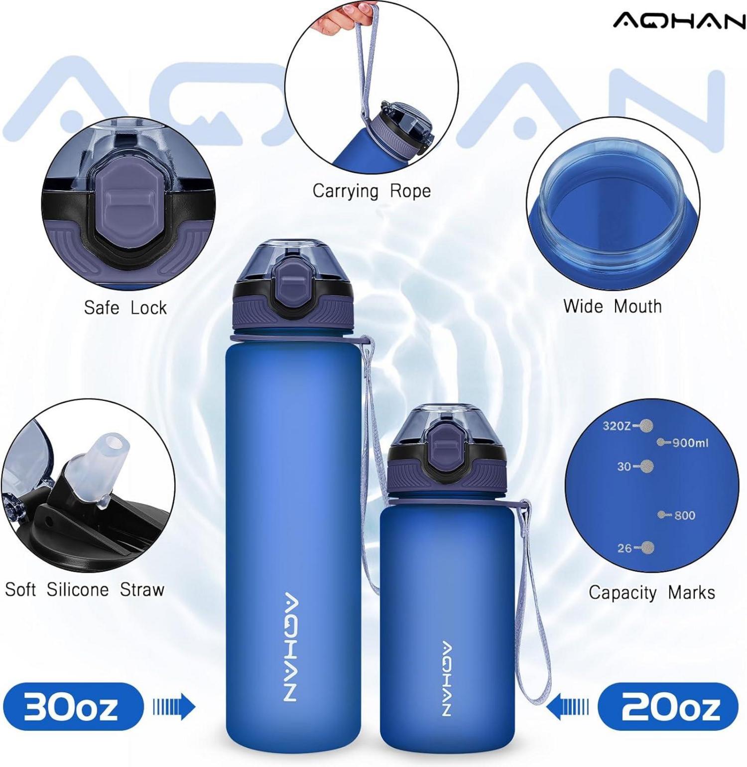 AOHAN Trinkflasche 1L mit auslaufsicherem Klappdeckel und