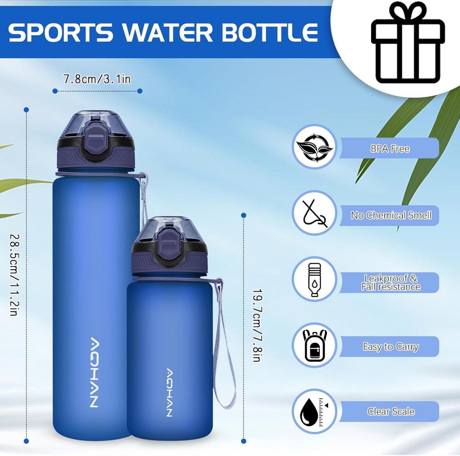 Sport Trinkflasche 1L BPA-frei mit Stroh und Tragegurt Dunkelblau