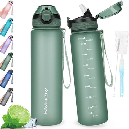 Sport Trinkflasche mit Strohhalm 1L BPA-frei Military Grün