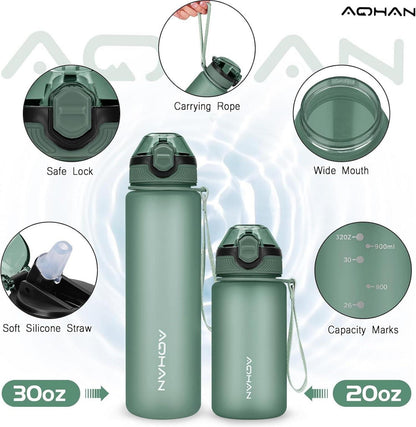 Sport Trinkflasche mit Strohhalm 1L BPA-frei Military Grün
