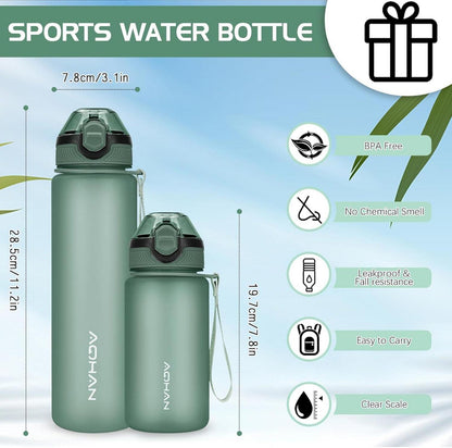 AOHAN Trinkflasche 1L mit auslaufsicherem Klappdeckel Stroh Military Grün