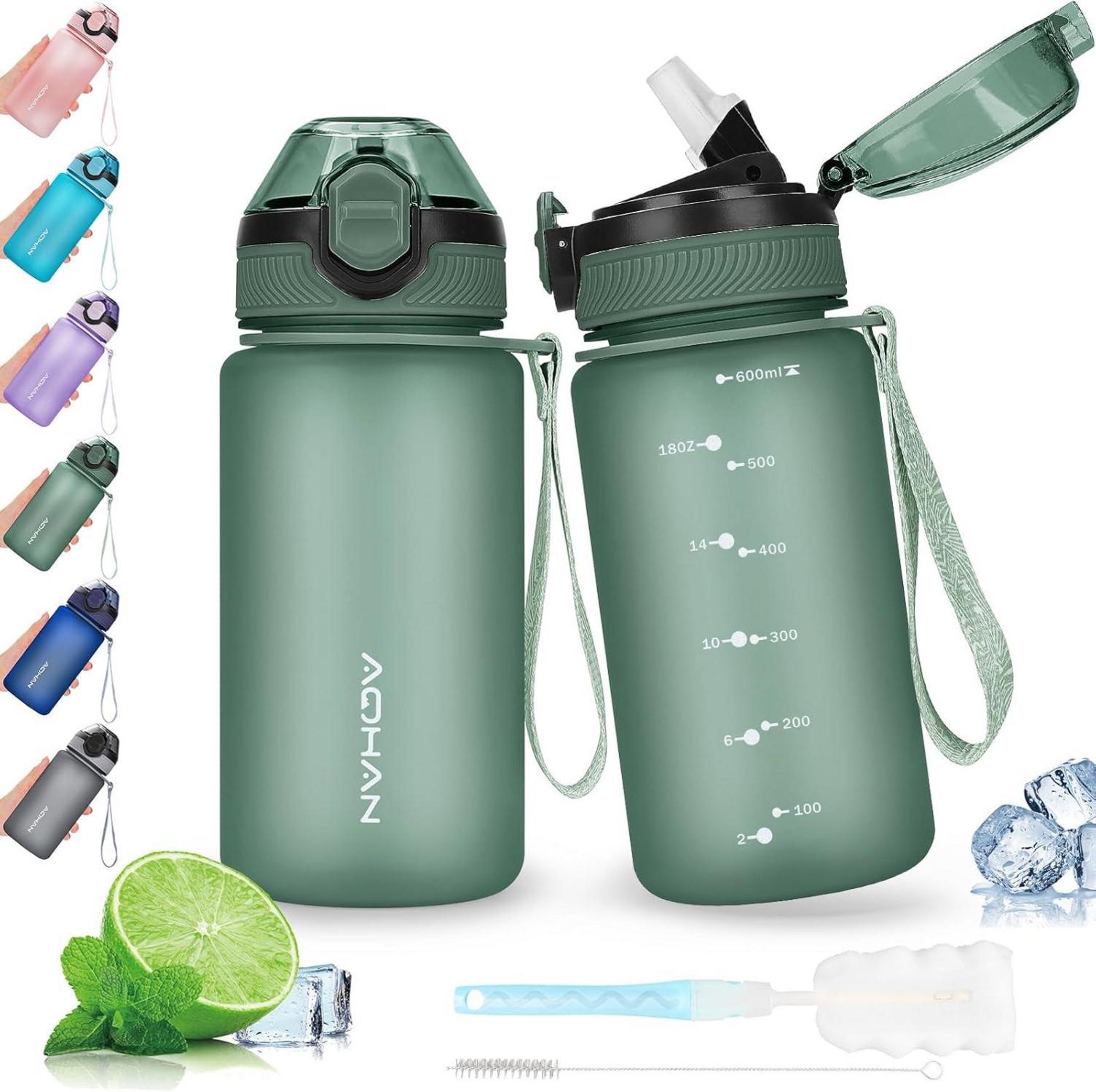 Trinkflasche mit Klappdeckel 600ML auslaufsicher BPA frei Strohhalm