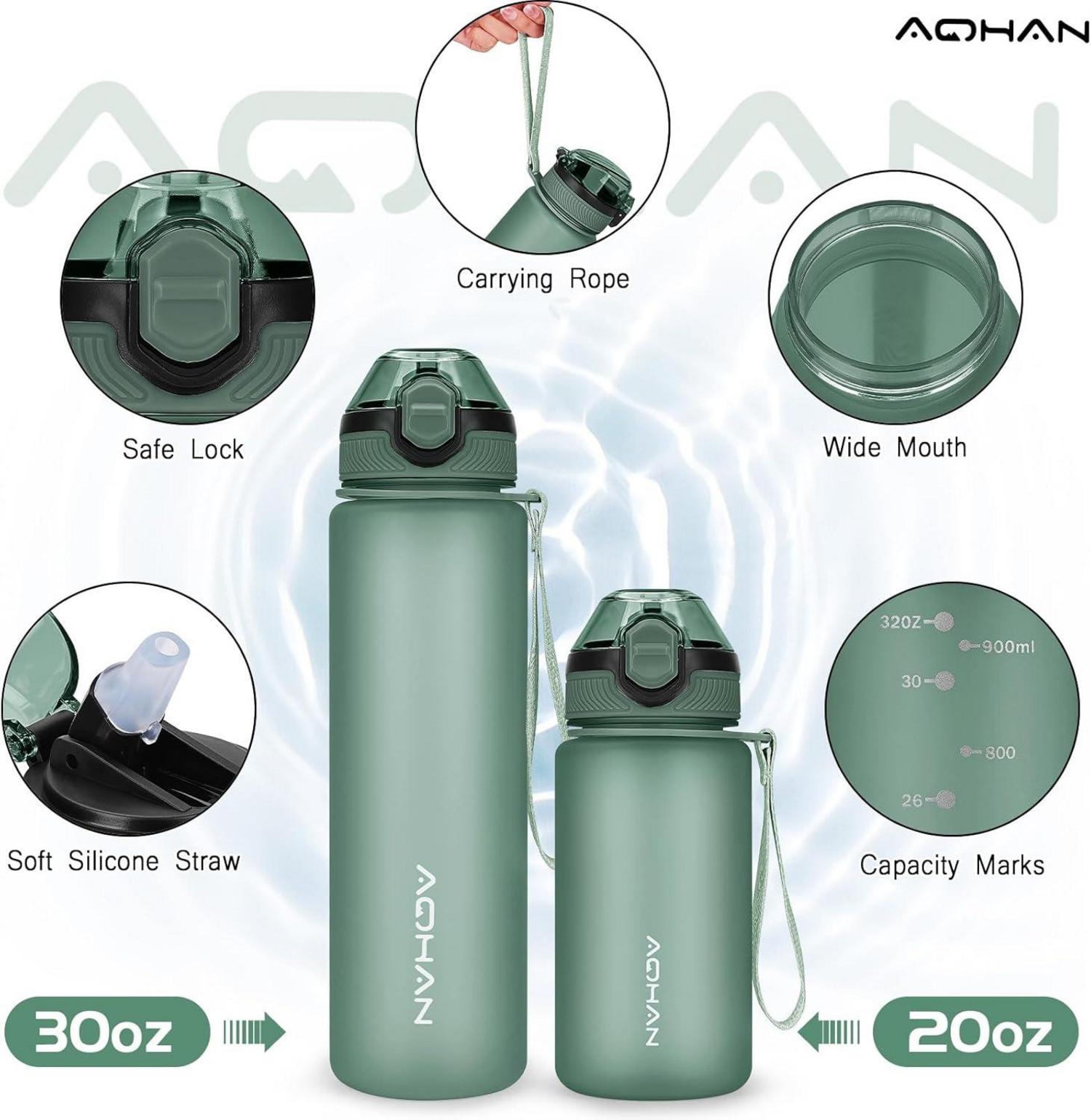 AOHAN Trinkflasche 600ML auslaufsicher Klappdeckel BPA frei
