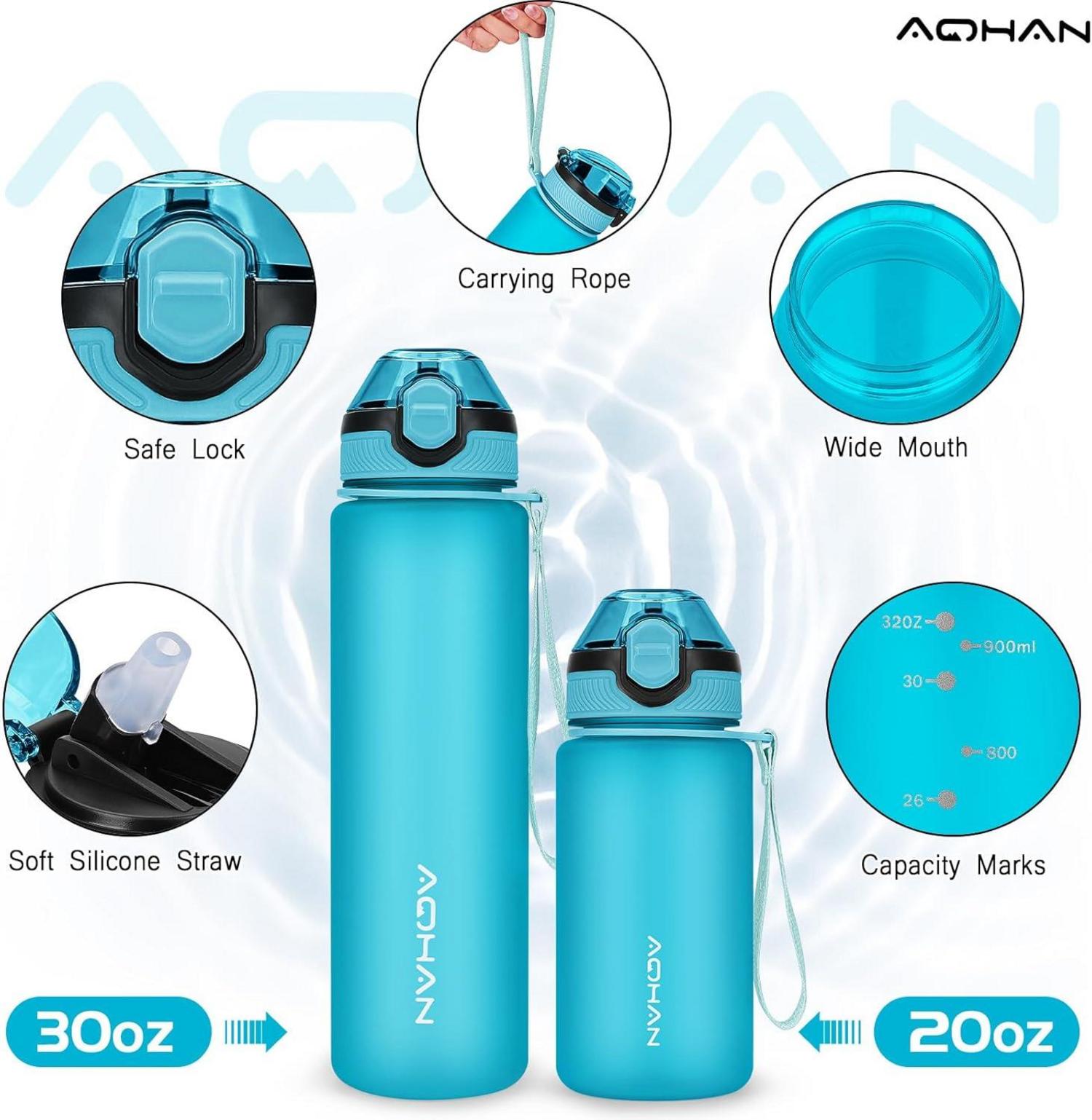 AOHAN Trinkflasche 600ML mit auslaufsicherem Klappdeckel und