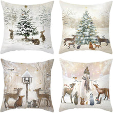 4er Set Weihnachtskissenbezug Leinen 45x45cm Weihnachtsdeko