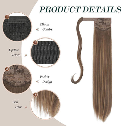 Langer glatter Pferdeschwanz Haarteil – Goldbraun Blond 60cm