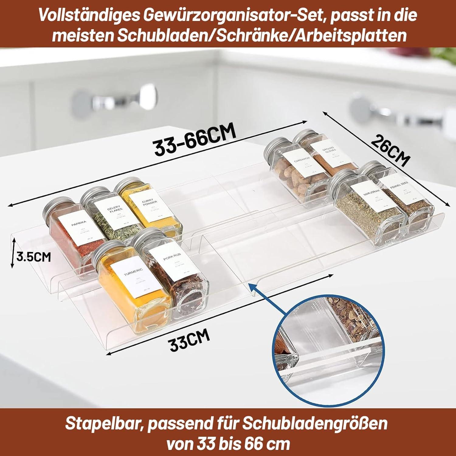 Viymgit Gewürzregal Schublade Organizer 28 Gewürzgläser 348 Etiketten