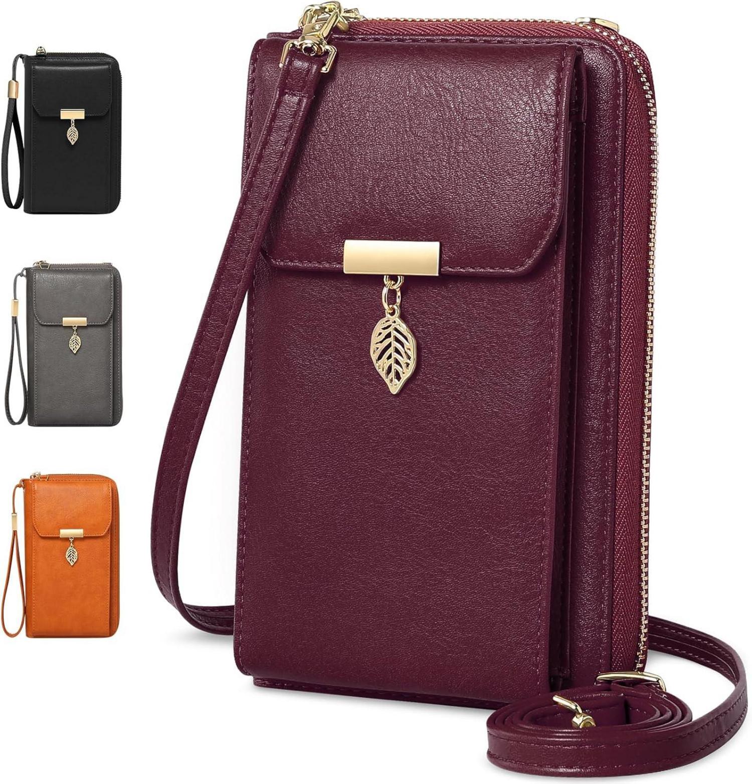 Handytasche mit Geldbörse RFID Schutz Crossbody Vintage Rot