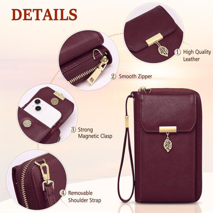 Handytasche mit Geldbörse RFID Schutz Crossbody Vintage Rot
