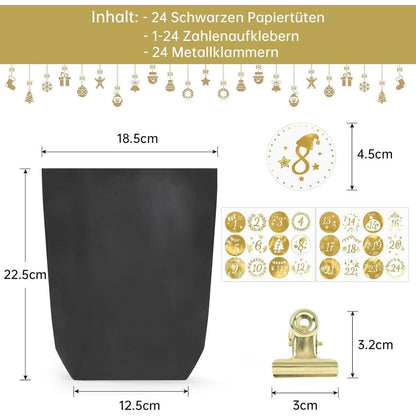 DIY Adventskalender 2026 zum Befüllen Schwarz 24 Tüten