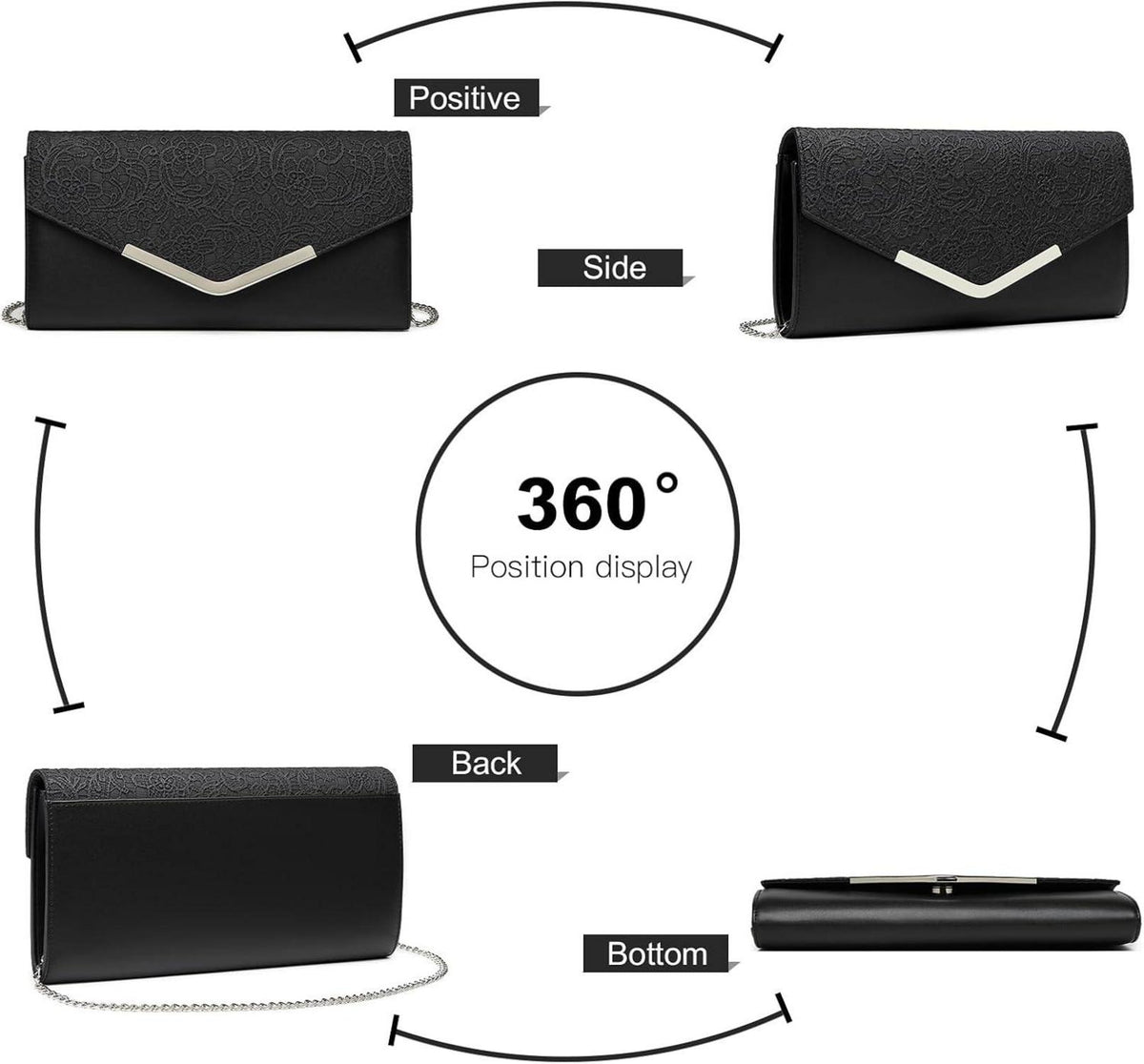 Miss Lulu Damen Clutch Abendtasche Kettentasche Hochzeit Umhängetasche