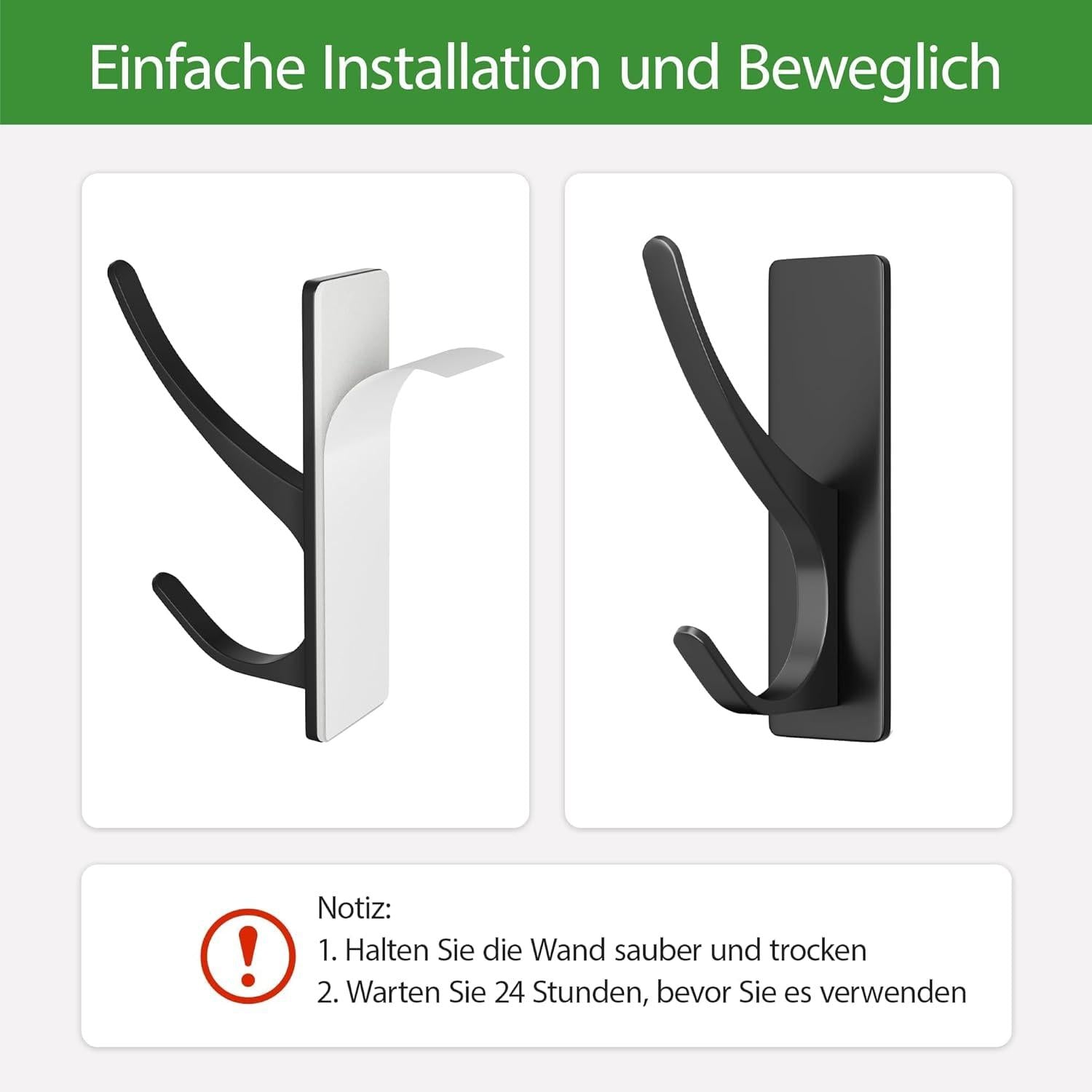 Klebehaken Ultra Stark: Haken Ohne Bohren Bis Zu 6kg - 4 Stück Metall
